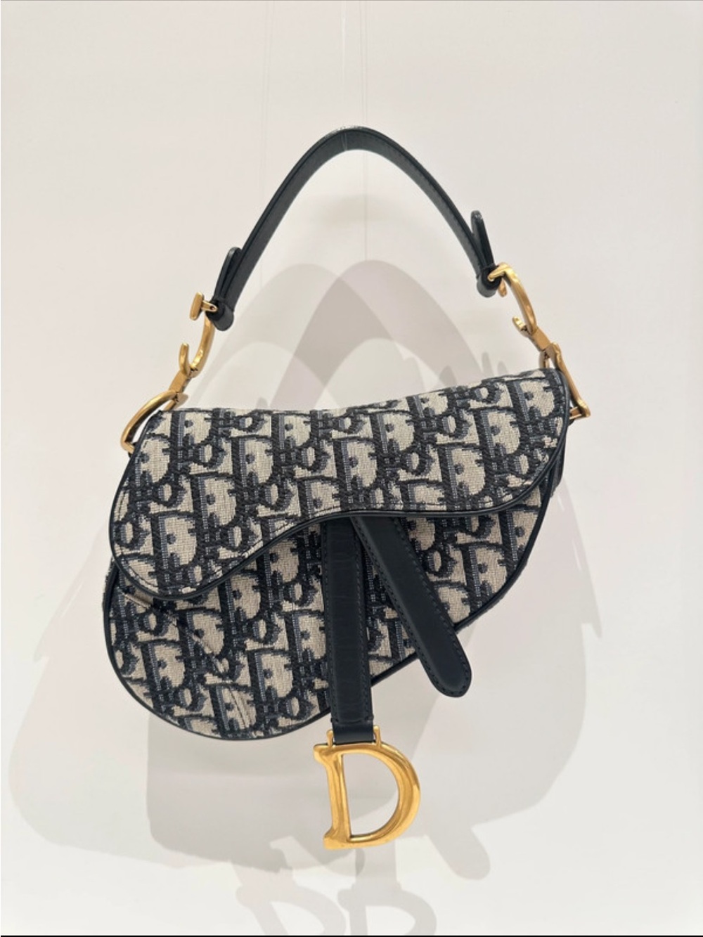 Navy and Cream Saddle Dior Bag with Gold Hardware